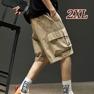 【ベージュ】2XL ハーフパンツ ショートパンツ カーゴパンツ 夏 短パン 登山(ワークパンツ/カーゴパンツ)