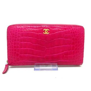 シャネル(CHANEL)のCHANEL(シャネル) 長財布 - ピンク ゴールド金具/ラウンドファスナー クロコダイル(財布)