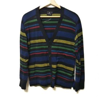 ポールスミス(Paul Smith)のPaulSmith(ポールスミス) カーディガン サイズM メンズ美品  - 黒×ネイビー×マルチ 長袖/ボーダー(カーディガン)