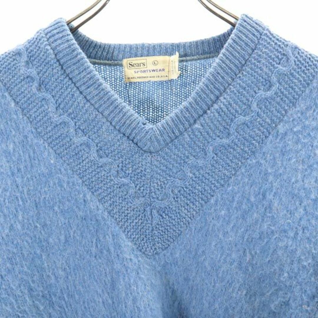 シアーズ 60s 70s モヘア 長袖 Vネック ニット L ブルー系 Sears シアーズ 60s 70s モヘア 長袖 Vネック ニット L ブルー系 Sears