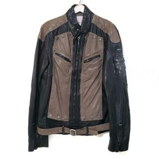 ディーゼル(DIESEL)のDIESEL(ディーゼル) ライダースジャケット サイズXL メンズ美品  - 黒×グレーベージュ 長袖/冬(ライダースジャケット)