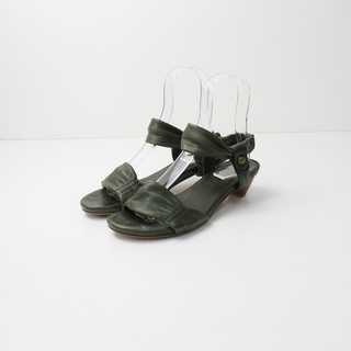 サヤ SAYA レザー アンクルストラップ フラット サンダル XL/カーキグリーン 靴【2400013895996】(サンダル)