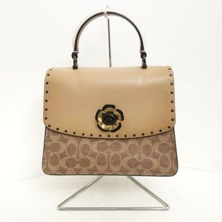 コーチ(COACH)のCOACH(コーチ) ハンドバッグ - 53349 ベージュ×ダークブラウン×マルチ スタッズ/フラワー(花) レザー×PVC(塩化ビニール)(ハンドバッグ)