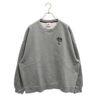 ナイキ(NIKE)のNIKE ナイキ 21SS ×STUSSY Fleece Crew Sweatshirt ×ステューシー ダブルネームロゴ刺繍 フリース クルーネック スウェットトレーナー グレー DC4198-050(スウェット)