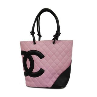 シャネル(CHANEL)の【4ma0450】シャネル トートバッグ/カンボン/ラムスキン/ブラック/ピンク/シルバー金具 【中古】レディース(トートバッグ)