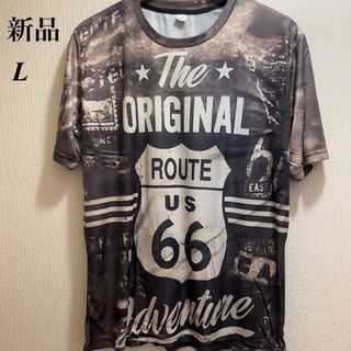 新品★グレー★ルート66★Adventure★Tシャツ★ユニセックス★L(Tシャツ/カットソー(半袖/袖なし))