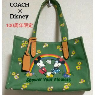 コーチ(COACH)の『COACH』コーチ　ディズニーコラボ　トートバッグ　キャンバス　グリーン　美品(トートバッグ)