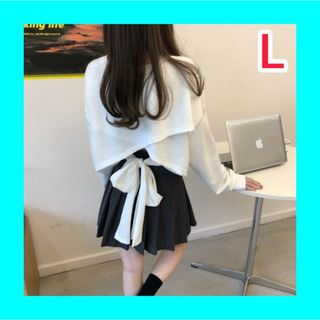 バックデザイン スウェット L 白 レディース リボン 可愛い シンプル(トレーナー/スウェット)