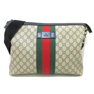 グッチ(Gucci)のGUCCI(グッチ) ショルダーバッグ GGスプリーム/シェリー 523335 グレー×グリーン×レッド PVC(塩化ビニール)(ショルダーバッグ)