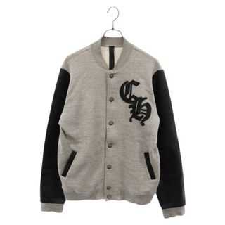 クロムハーツ(Chrome Hearts)のCHROME HEARTS クロムハーツ JKT GRP NOT BOMBER LETTERMAN JACKE CHワッペンレザー切り替え レターマンジャケット ブラック/グレー(フライトジャケット)