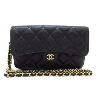 シャネル(CHANEL)のCHANEL(シャネル) 財布美品  マトラッセ AP2096 黒 チェーンウォレット/ゴールド金具/フラップフォン ケース グレインドカーフスキン(財布)