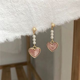 人気 ピアス パール ハート 可愛い アクセ パーティ ゴールド ピンク (ピアス)