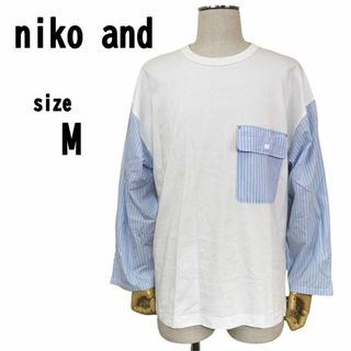 【M(3)】niko and ニコアンド メンズ Tシャツ ホワイト ポケット付(Tシャツ/カットソー(七分/長袖))