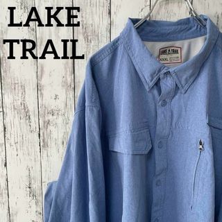 LAKETRAIL USA古着 ビックサイズ長袖シャツ ポリエステル混 3XL青(シャツ)