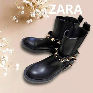 ザラ(ZARA)の【極美品】希少 ZARA ザラ サイドゴアブーツ スタッズ付き 35 ライブ(ブーツ)