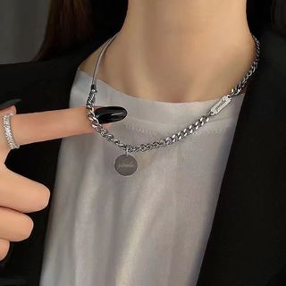 韓国 新品  ネックレス ヒップホップ シルバー  プレート コイン　チェーン(ネックレス)