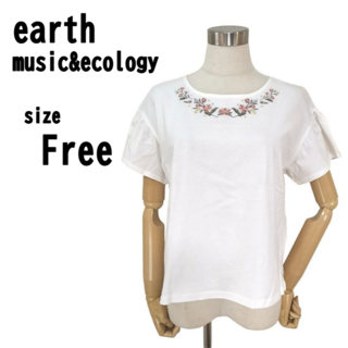 【F】earth music&ecology 薄手 トップス 花柄刺繍入り 春夏(Tシャツ(半袖/袖なし))