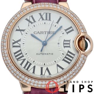 カルティエ(Cartier)のカルティエ バロン ブルー ドゥ カルティエ ウォッチ 36mm MM オートマチック ダイヤベゼル Ballon Bleu
 WJBB0009 箱 保証書 K18PG/革 レディース時計 シルバー 美品 【中古】(腕時計)