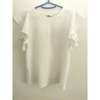 ユニクロ(UNIQLO)のラッフルスリーブT　ホワイト(Tシャツ(半袖/袖なし))