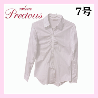 青山 - 青山　Nライン　形状安定スキッパー　ギャザー　7号　白　ブラウス　ワイシャツ