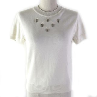エルメス(HERMES)の未使用品△HERMES エルメス 22SS シルバー金具 シルク混 チャーム付き 半袖ニット ホワイト 38 箱付き イタリア製 レディース オススメ◎(ニット/セーター)