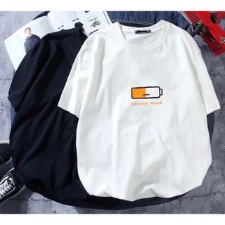 【おすすめ♪】XL　Tシャツ　半袖　ホワイト　充電　ロゴ　シンプル　爽やか　人気(Tシャツ/カットソー(半袖/袖なし))