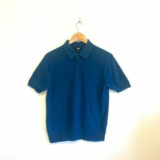 ユニクロ(UNIQLO)の廃盤　UNIQLO ウォッシャブルニットポロシャツ　ネイビー　ブルー　裾リブ(ポロシャツ)
