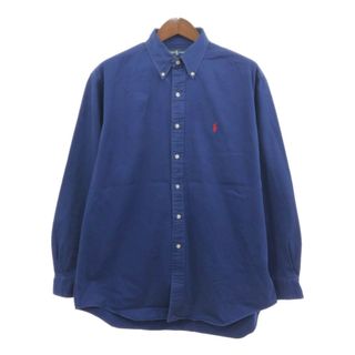 RALPH LAUREN ラルフローレン BLAKE ボタンダウン 長袖シャツ ワンポイントロゴ ブルー (メンズ L) 中古 古着 Q8309(シャツ)