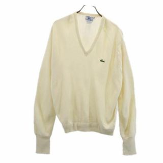 アイゾットラコステ 80s ヴィンテージ 長袖 Vネック ニット M アイボリー IZOD LACOSTE セーター メンズ(ニット/セーター)