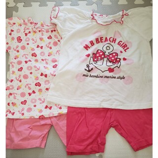 ベビー　キッズ　95 パジャマ　半袖　綿100%　ピンク 女の子　アイス　リボン(パジャマ)