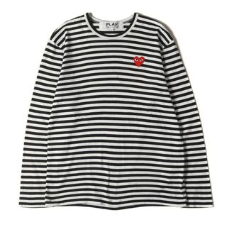 コムデギャルソン(COMME des GARCONS)のCOMME des GARCONS コムデギャルソン Tシャツ サイズ:L ハート ワッペン ボーダー ロングスリーブTシャツ ワンポイント PLAY プレイ ホワイト ブラック 日本製 トップス カットソー 長袖【メンズ】【中古】(Tシャツ/カットソー(七分/長袖))