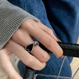 ダブル ハート シルバー 黒 デザイン リング 指輪 レディース カジュアル (リング(指輪))