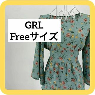 グレイル(GRL)のGRL  Freeサイズ　グレイル　花柄　シフォンブラウス　グリーン(シャツ/ブラウス(長袖/七分))