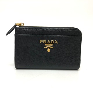 プラダ(PRADA)のプラダ PRADA L字ファスナー ロゴ カードケース 財布 キーリング付き コインケース サフィアーノレザ－ ブラック 新品同様(コインケース)