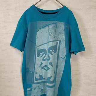 オベイ(OBEY)のOBEYオベイ　半袖Ｔシャツ　メイドインUSA　エメラルドグリーン　メンズ古着(Tシャツ/カットソー(半袖/袖なし))