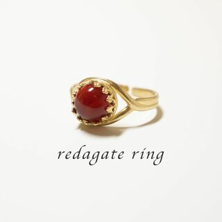 天然石◆レッドアゲートAAA クラウンリング◆フリーサイズ◆ゴールド◆真鍮◆指輪(リング(指輪))