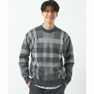 ユナイテッドアローズグリーンレーベルリラクシング(UNITED ARROWS green label relaxing)の【MD.GRAY】チェック ジャカード クルーネック ニット(その他)