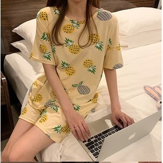 【人気商品】パジャマ ルームウエア  半袖 上下セット パイナップル 黄色(パジャマ)