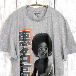 ミュージックティー(MUSIC TEE)のノトーリアスBIG　ビギー　半袖Ｔシャツ　サイズＸＬ　灰色グレー　悪名高い古着(Tシャツ/カットソー(半袖/袖なし))