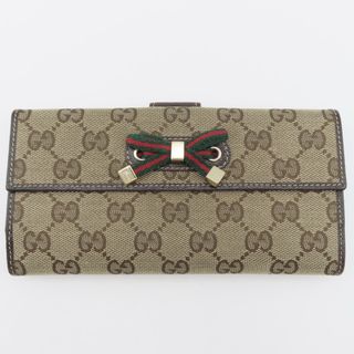 グッチ(Gucci)のK06 GUCCI グッチ GGキャンバス/レザー シェリーライン リボン Wホック 長財布 ベージュ/ブラウン 167464(財布)