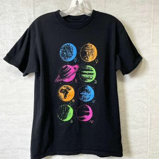 半袖Ｔシャツ　惑星ロゴ　黒ブラック　サイズＭ　コットンシャツ　メンズ　古着(Tシャツ/カットソー(半袖/袖なし))