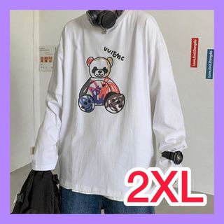 ロンT　オーバーサイズ　メンズ　長袖　2XL　ベアー(Tシャツ/カットソー(七分/長袖))