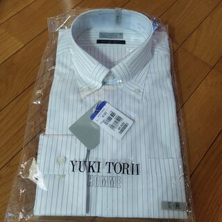 YUKI TORII INTERNATIONAL - 新品★メンズL41‐80 ユキトリイ 綿100 長袖シャツ  白X青ストライプ柄