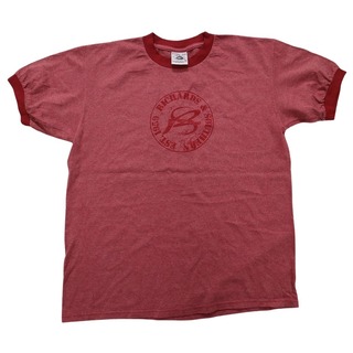 古着卸 まとめ売り リンガー 半袖Tシャツ 16枚セット (メンズ S /M ) レッド プリント 英字ロゴ MR8365