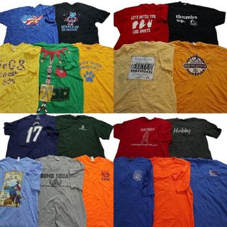 古着卸 まとめ売り カラーmix プリント 半袖Tシャツ 19枚セット (メンズ 2XL ) カジュアル ワンポイント イエロー ブルー MT3727(その他)