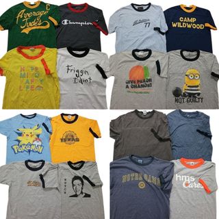 古着卸 まとめ売り リンガー 半袖Tシャツ 16枚セット (メンズ S ) チャンピオン カレッジ風 無地 キャラクター ポケモン MT3851(その他)