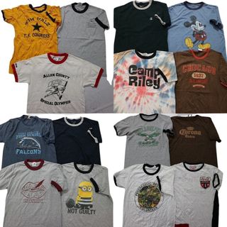 古着卸 まとめ売り リンガー 半袖Tシャツ 15枚セット (メンズ S /M ) カレッジ風 企業 ミニオン キャラクター チャンピオン MT3850(その他)