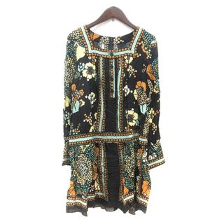 アナスイ(ANNA SUI)のアナスイ ANNA SUI ワンピース ミニ 花柄 長袖 4 黒 ブラック(ミニワンピース)