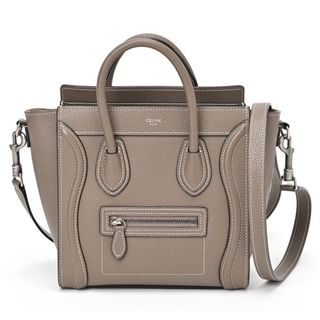 セリーヌ(celine)のセリーヌ / CELINE　ラゲージ ナノ　189243DRU.09SO　ドラムドカーフスキン　スリ(グレージュ系)　【中古】 商品番号 S-155749(ショルダーバッグ)