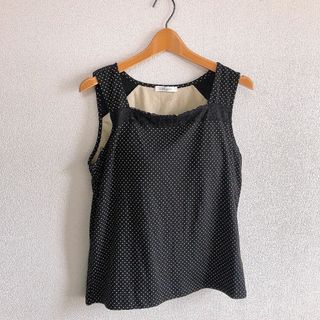 新品♡カップ付きタンクトップ♡ブラック×ドット柄♡3Lサイズ♡取り外し不可カップ(タンクトップ)